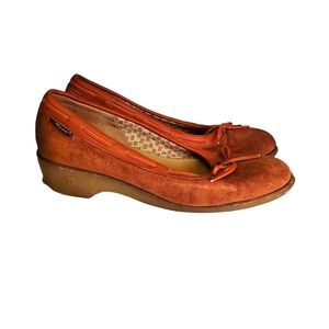 Indian Summer Vintage Orange Leather Suede Wedge Heels with Lacing